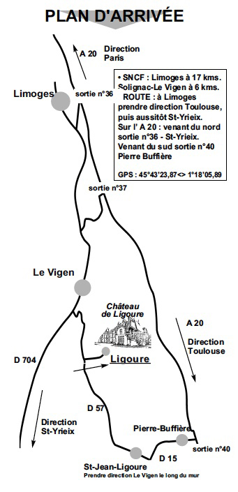 Stage Tango : plan d'accés du château de Ligoure